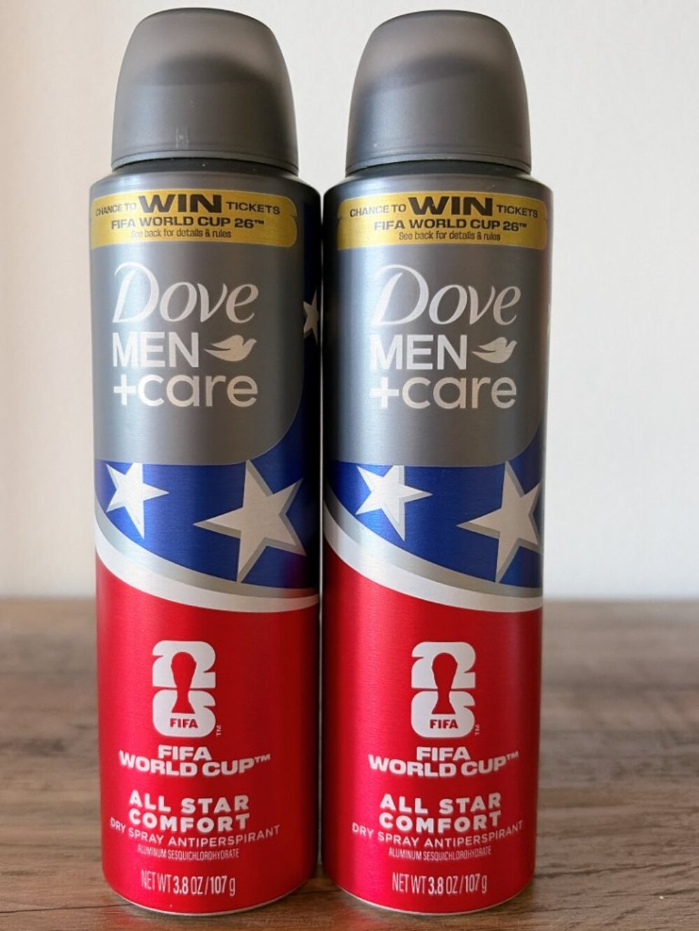 2x Dove Men+Care All Star Comfort FIFA World Cup Deodorant Spray 72H 3.8 OZ